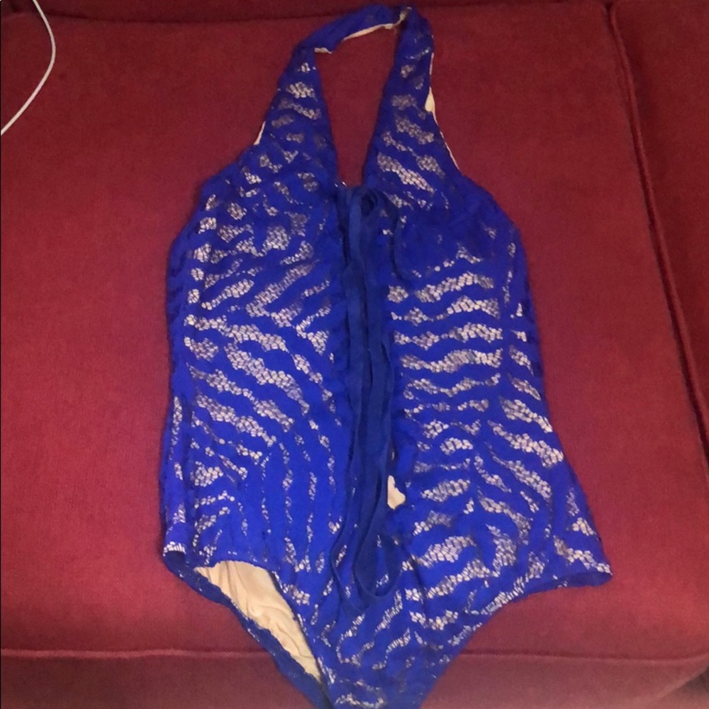 Blue Lacey halter body suit